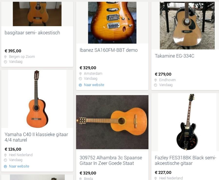 screenshot aangeboden gitaren op marktplaats
