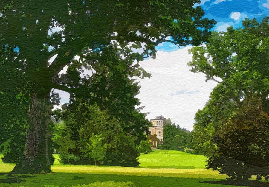 landschap met kasteel in waterverf