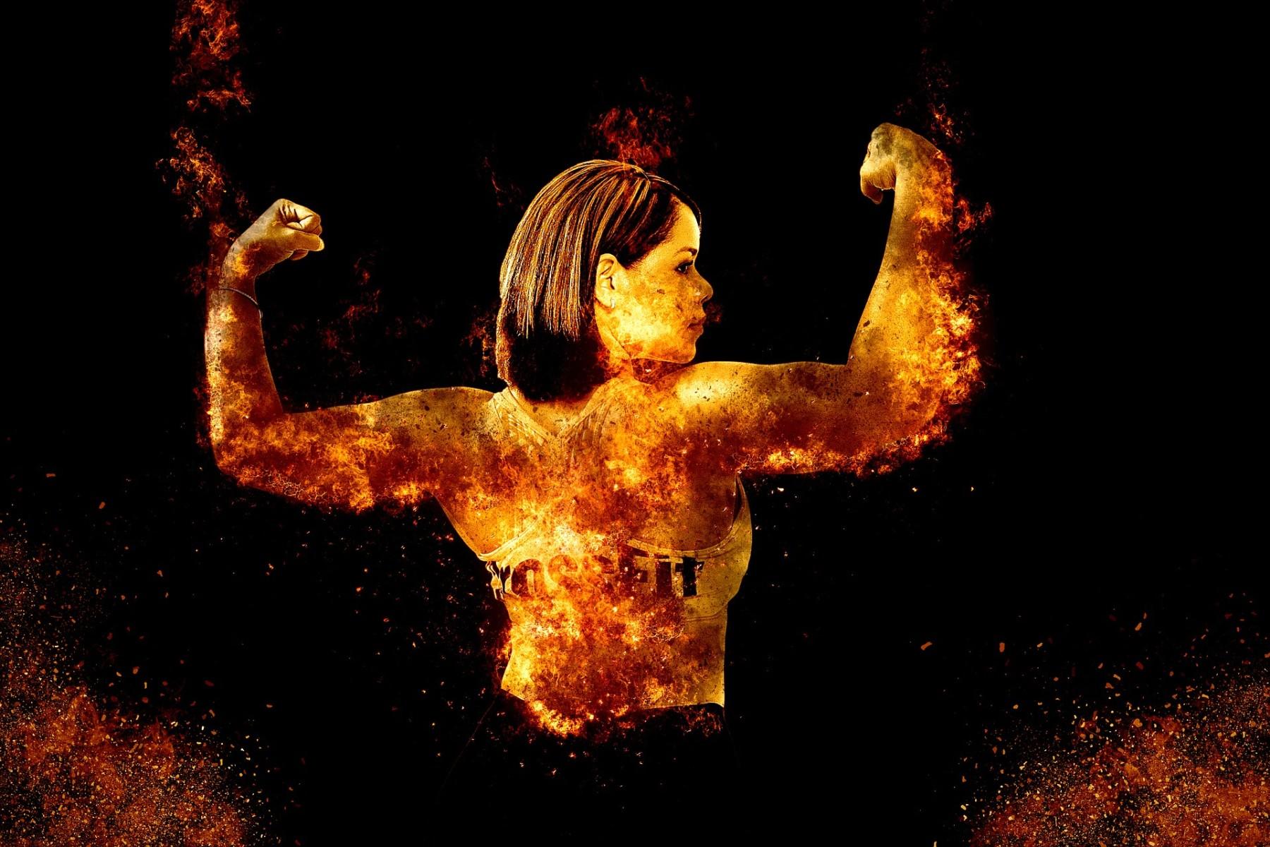 grafisch plaatje van vrouw die biceps toont