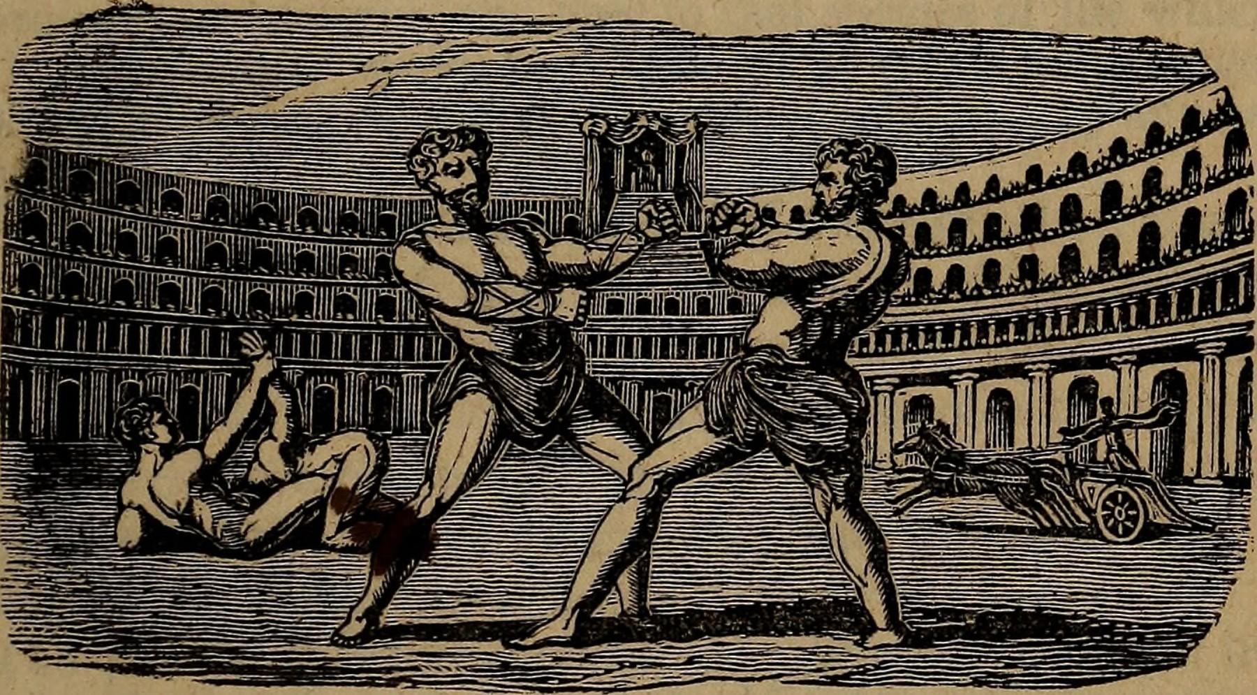 Lithografie van Romeinse boksers