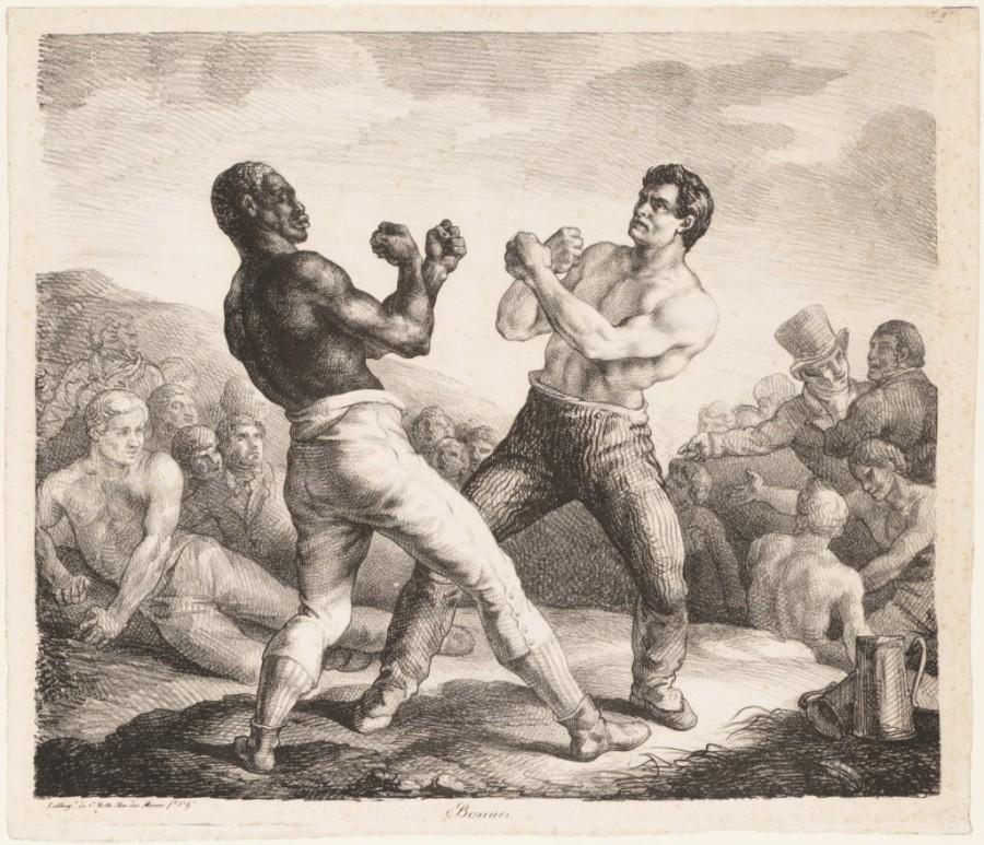 oude gravure van Engelse boksers