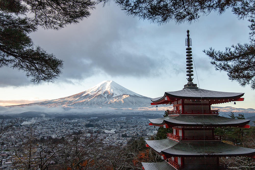 Zicht op de berg Fuji