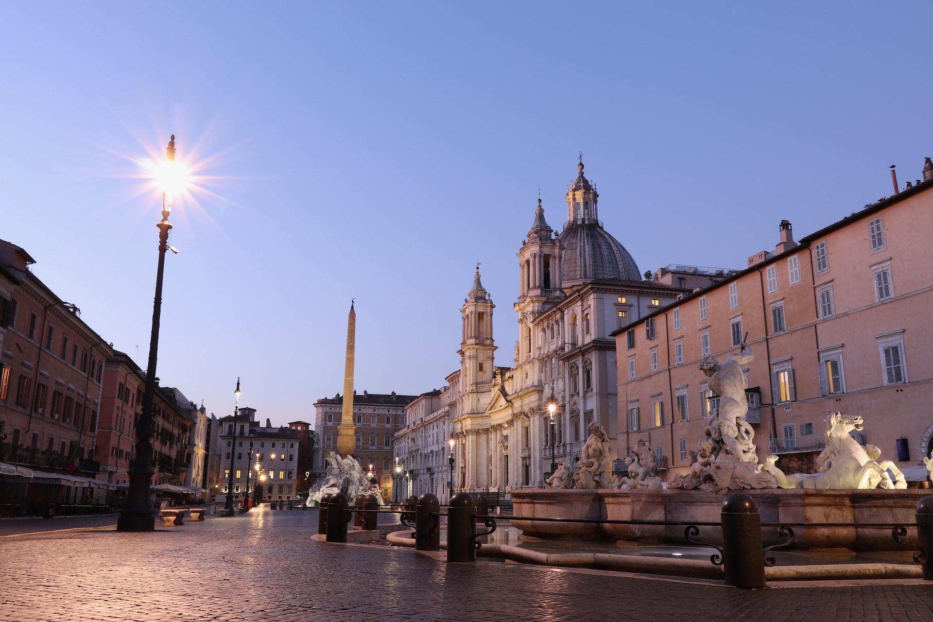 avondlicht over Piazza Navona, Rome, Italië