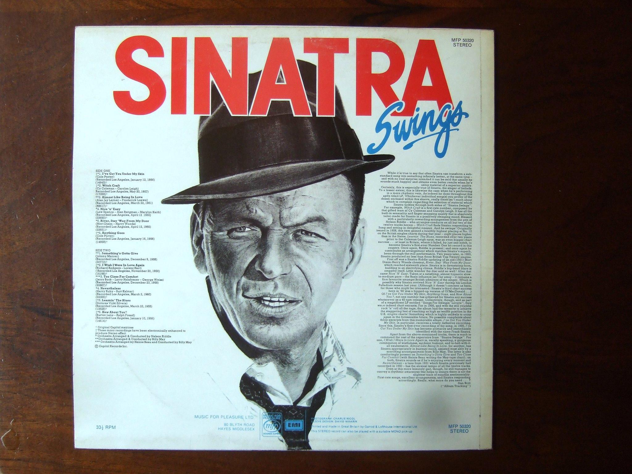 Achterkant hoes van een langspeelplaat van Frank Sinatra