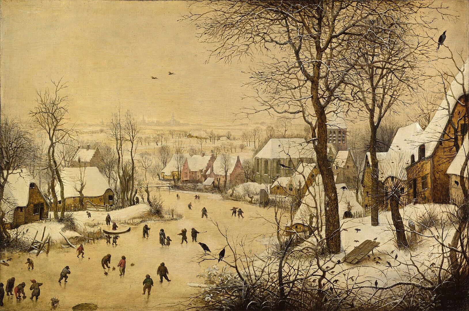 Schilderij schaats tafereel van de Brabantse kunstschilder Pieter Breugel de Oude uit 1565