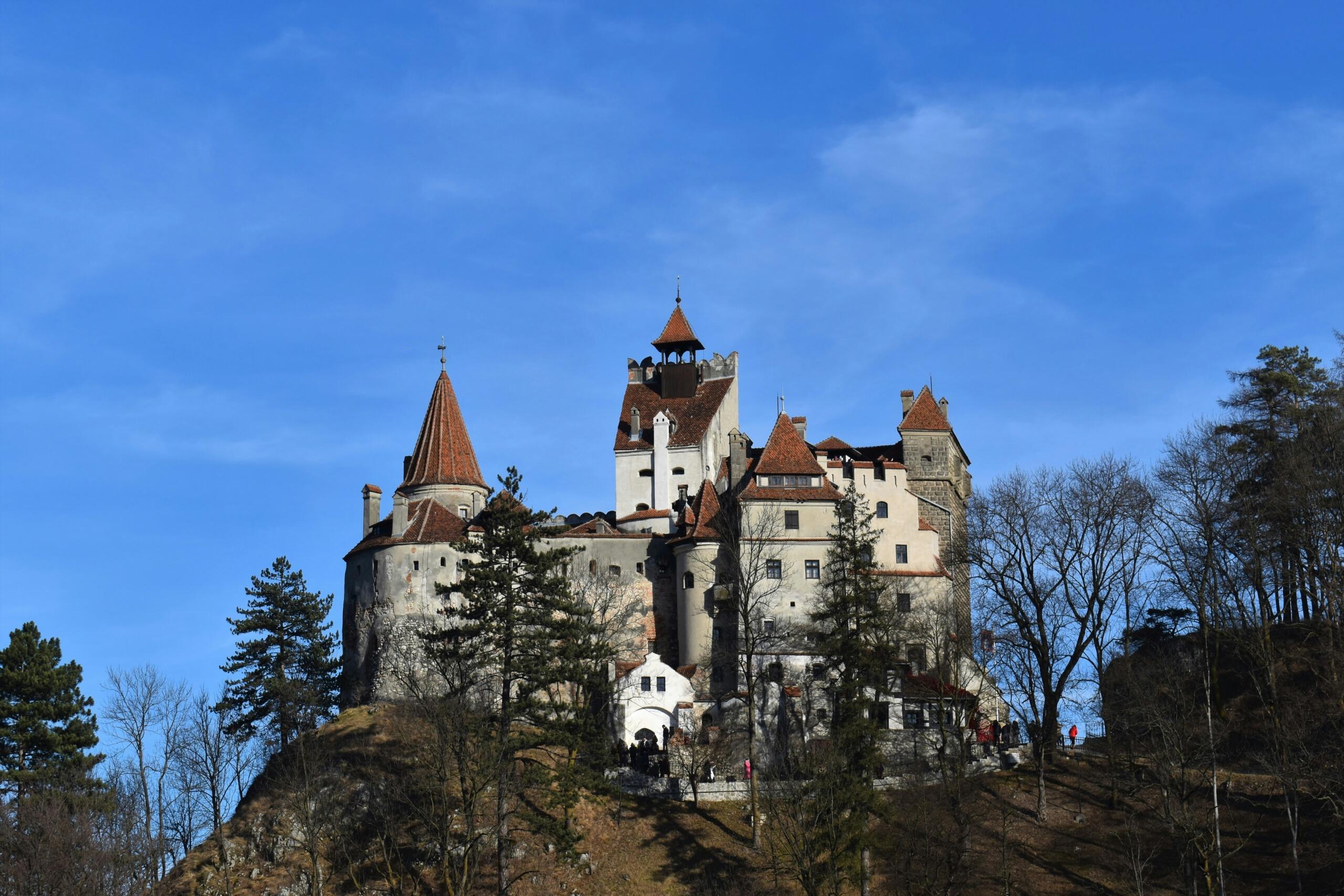 Bran Castle op een beboste heuvel in Roemenië