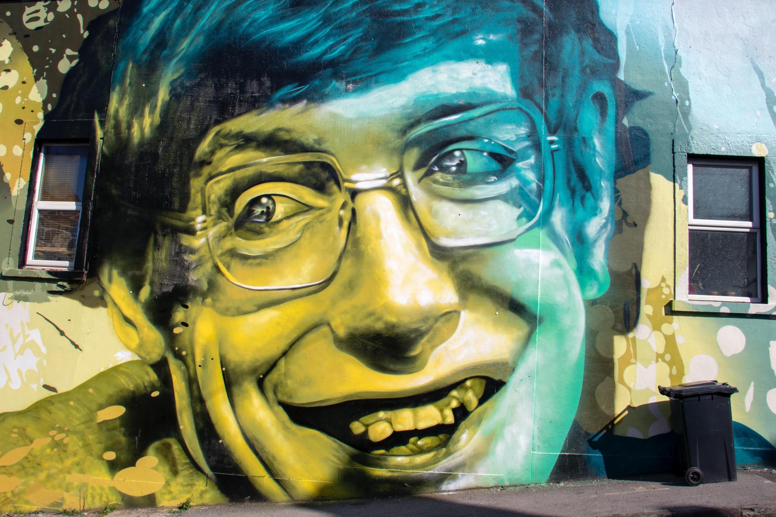Gatekust-bilde av fjeset til Stephen Hawking