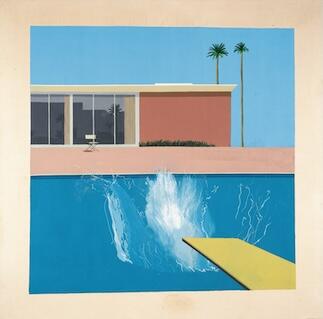 Popkunstmaleriet A Bigger Splash av David Hockney malt med akryl-glazing-teknikk