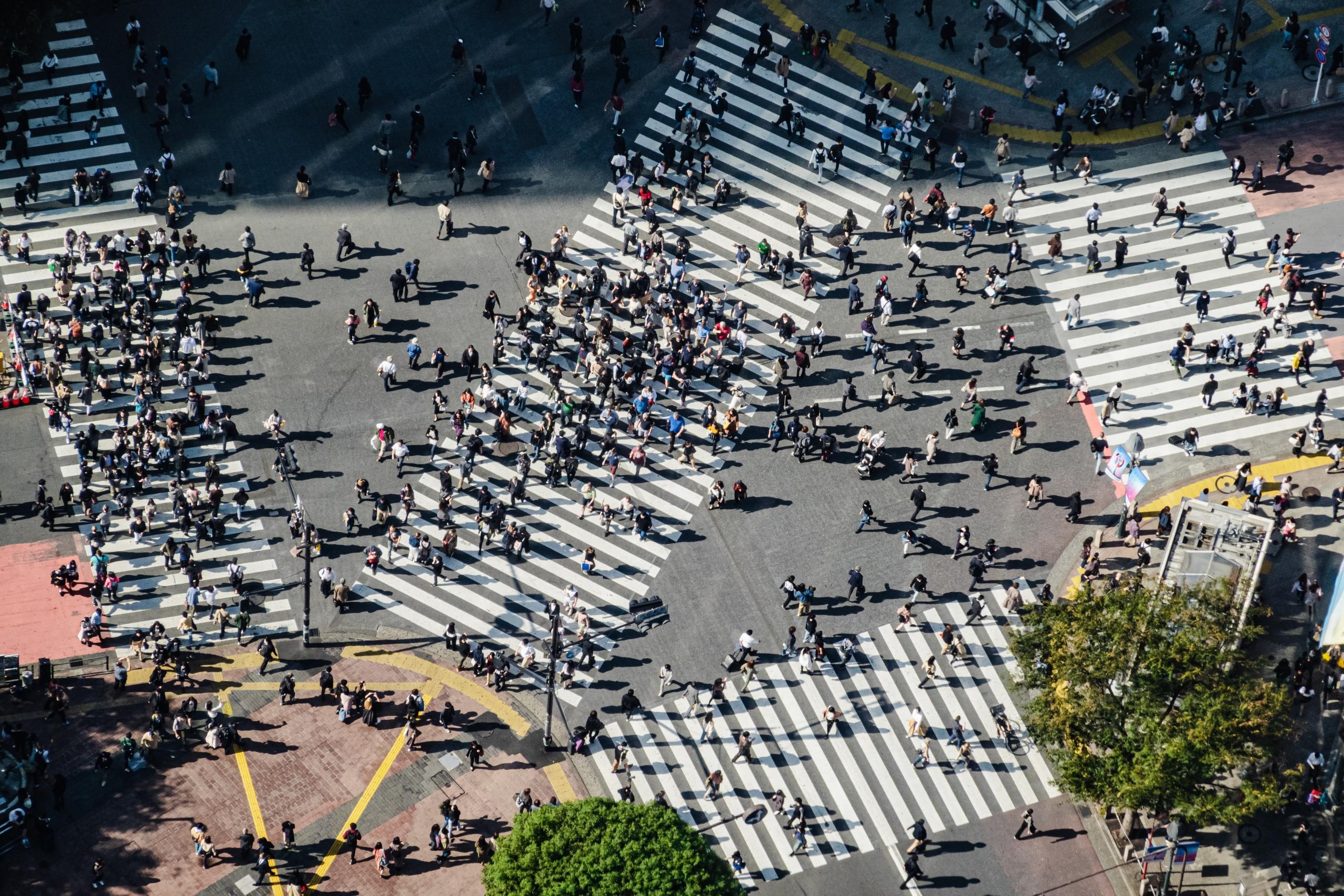 Shibuya-krysset fra avstand på dagtid