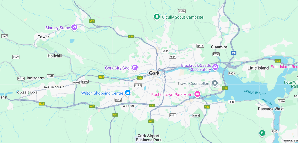 Kart over Cork attraksjoner