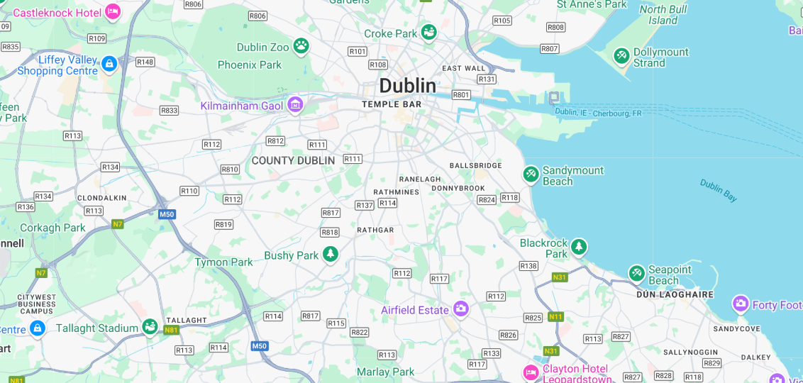 Kart over Dublin severdigheter