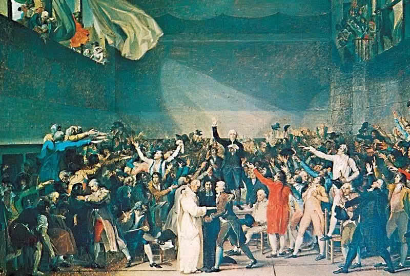 Den franske Nasjonalforsamlingen avlegger ed i et ballhus i 1789