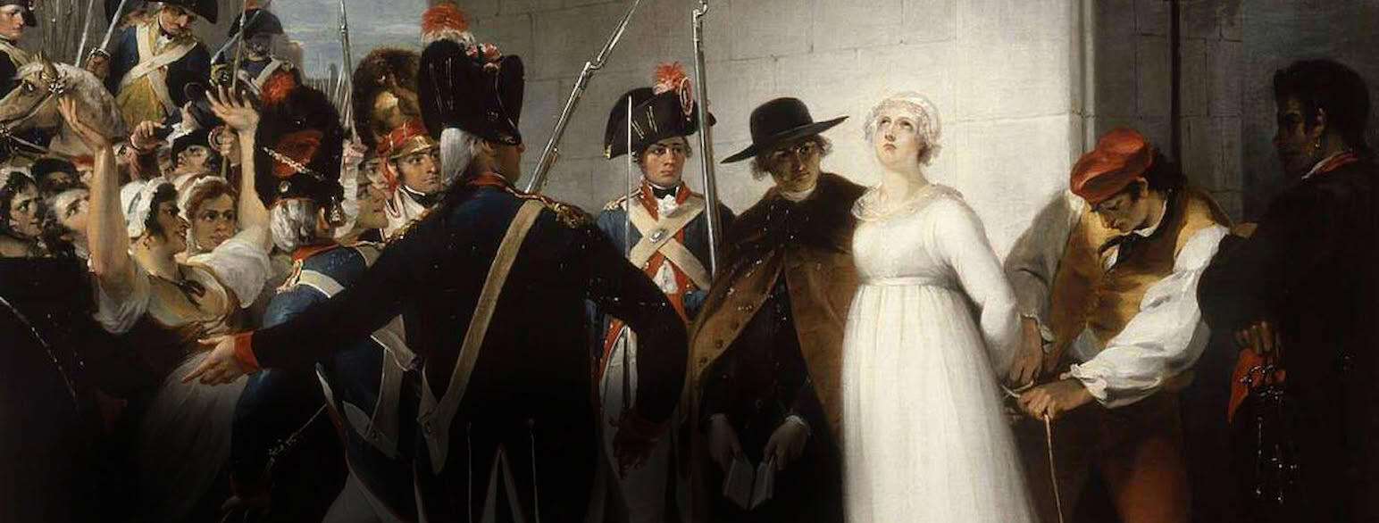 Marie Antoinette med hvit kjole i håndjern