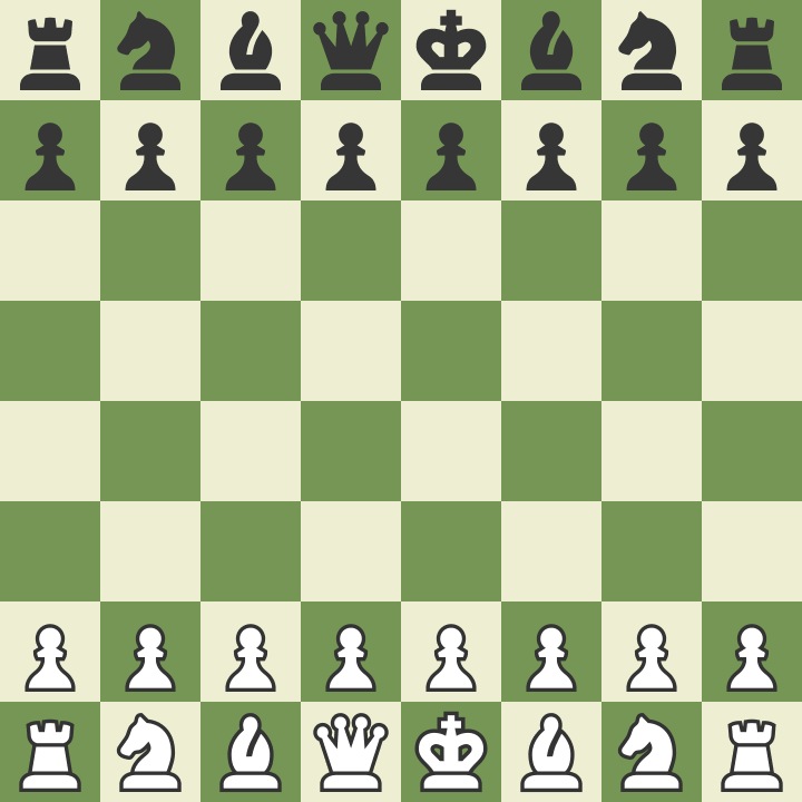 Oppstt sjakkbrikker hvit og sort fra chess.com