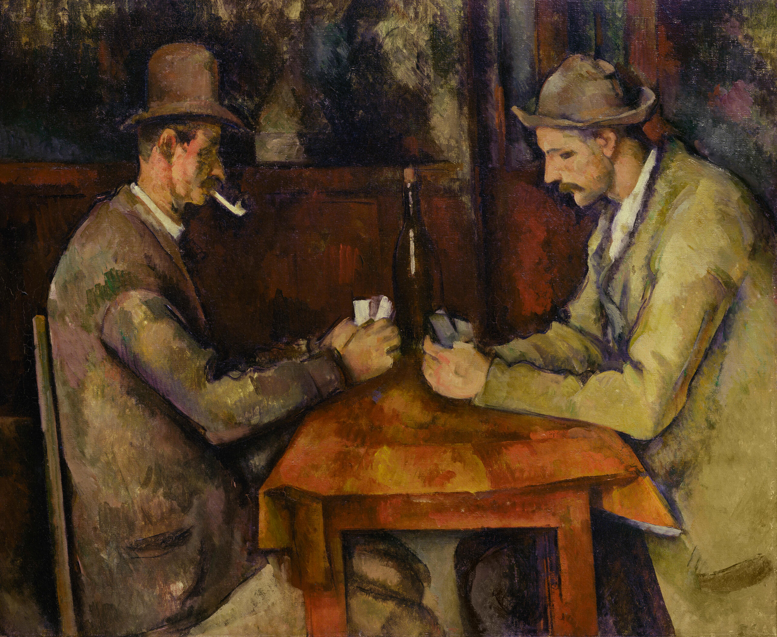 Paul Cézanne The Card Players maleri med menn som spiller kort ved bord.