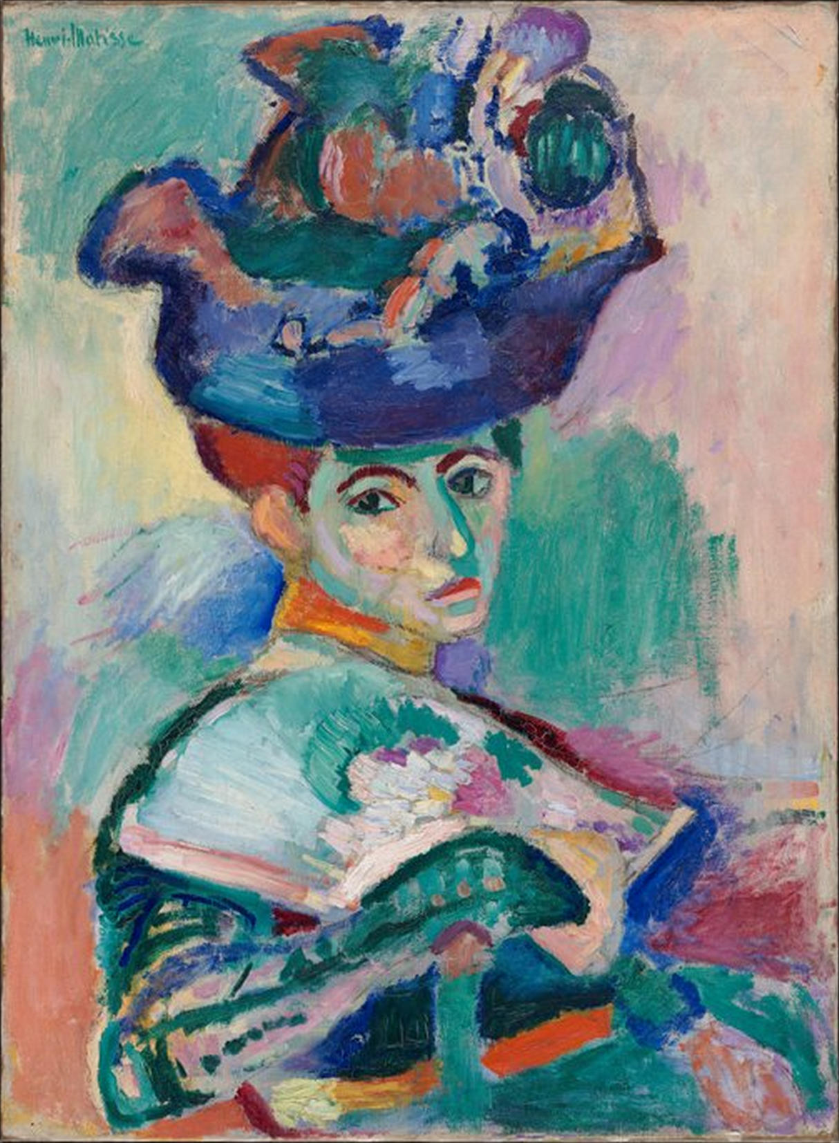 Henri Matisse kunstverk Woman with a Hat 1905 portrett med sterke farger | kilde Wikimedia Commons