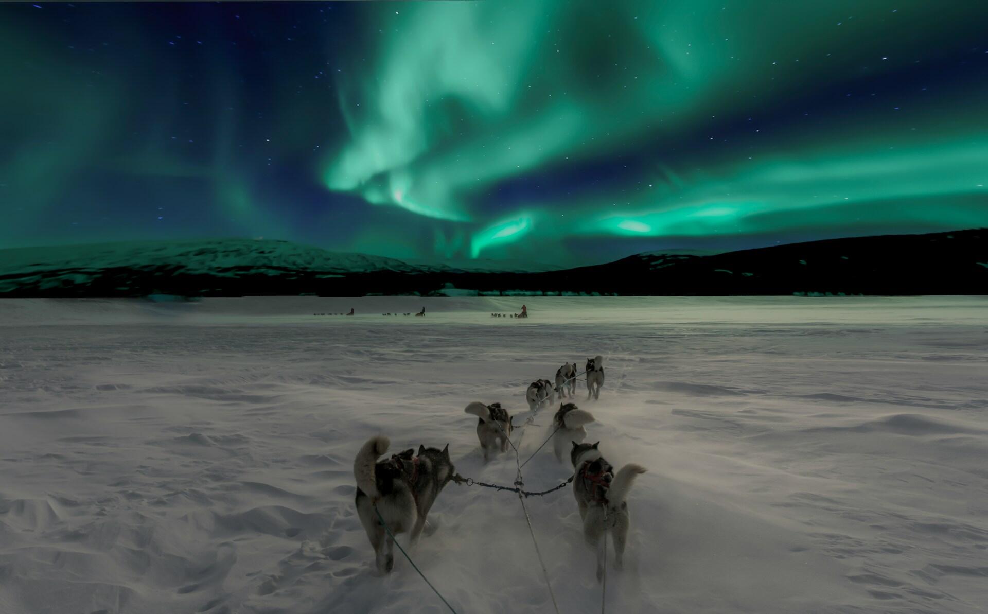 Nordlys på nattehimmelen som viser samspillet mellom solpartikler og jordens magnetfelt.