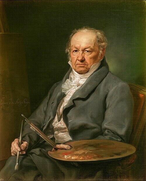 Portrettmaleri av Francisco Goya med pensler og palett i hendene.