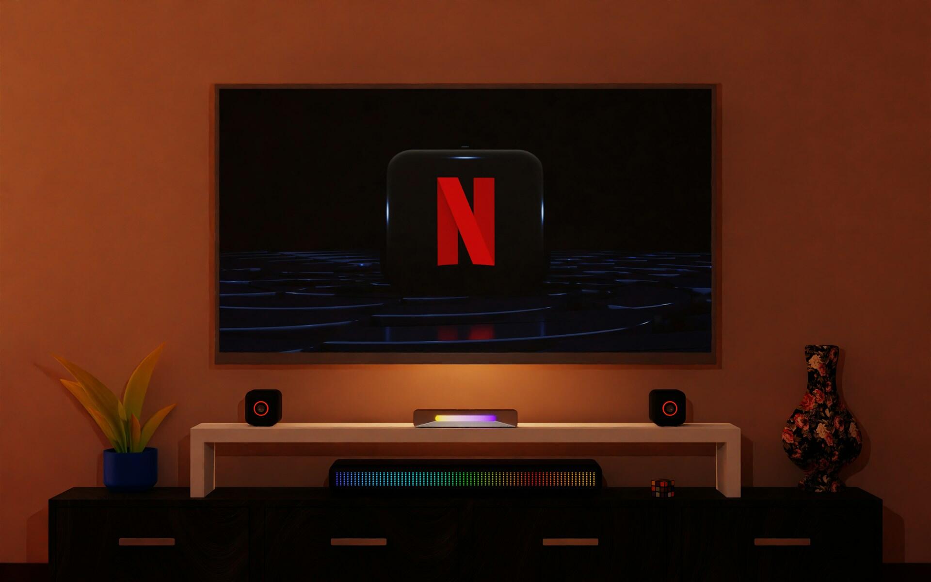 Netflix-logo på en TV-skjerm foran visning av en spansk serie Netflix tilbyr