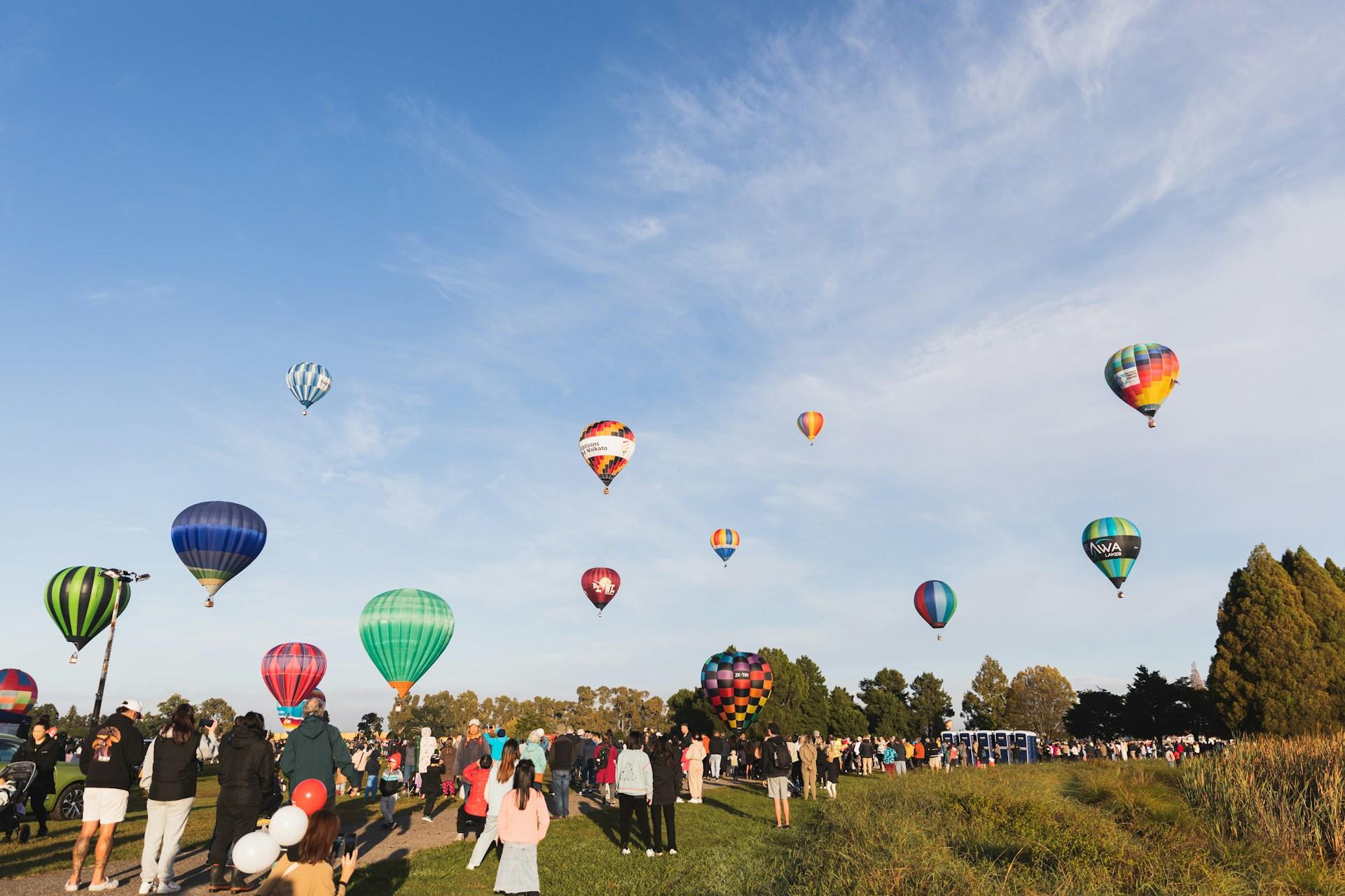 Hot air balloons over Waikato.