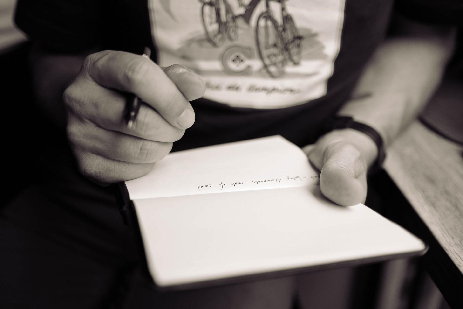 A person taking notes