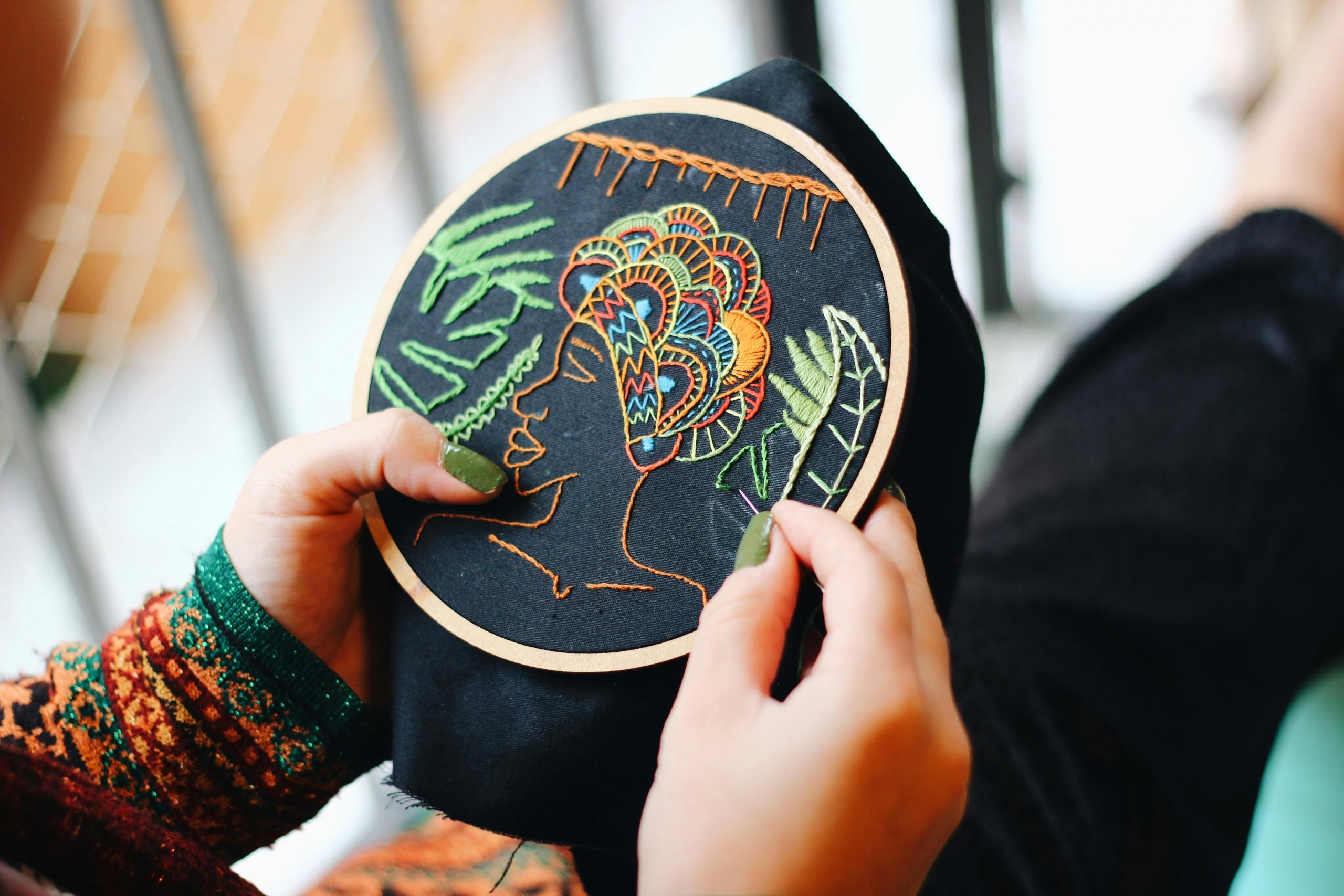 Sewing with threads and needles 