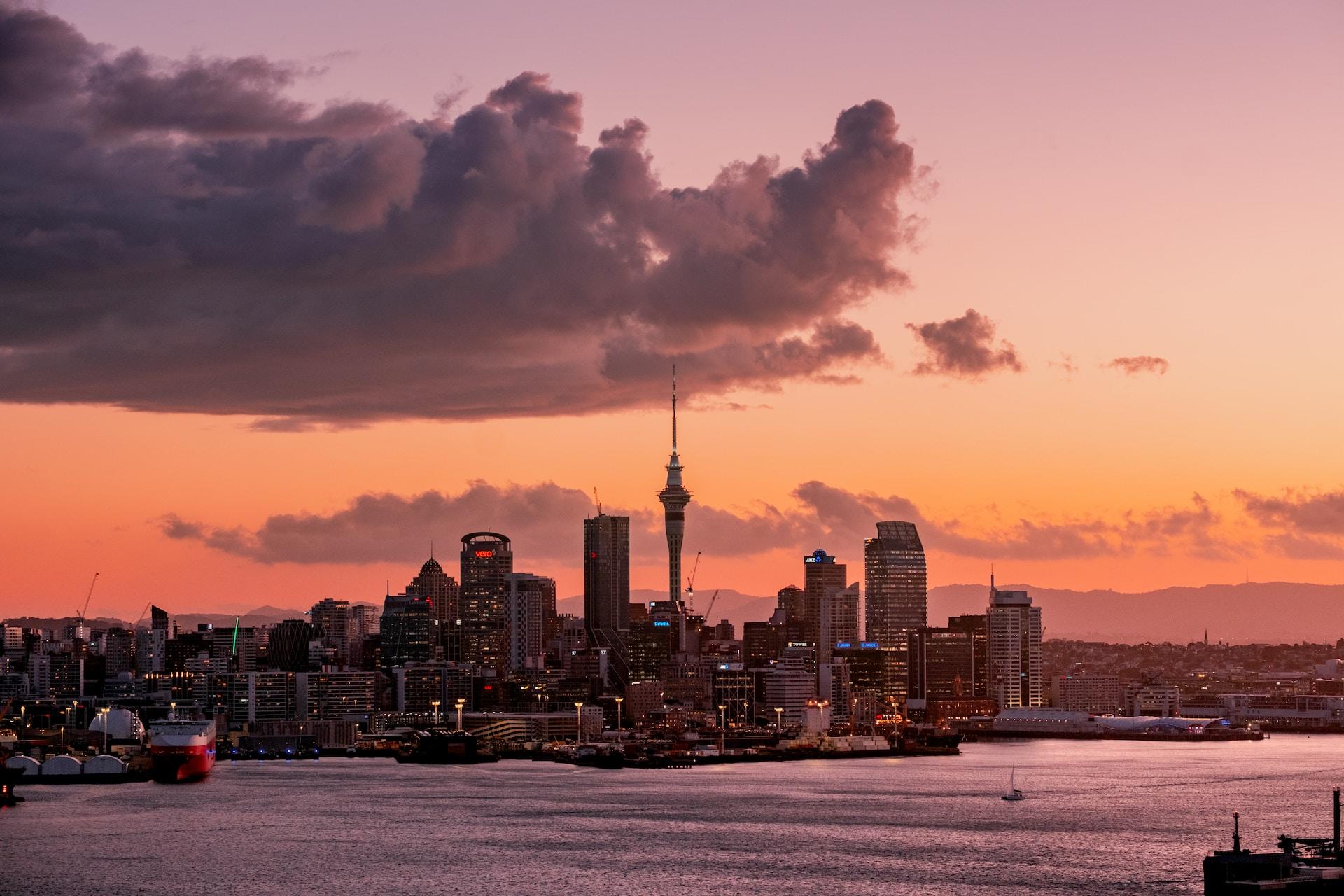 A view of Auckland at sunset.