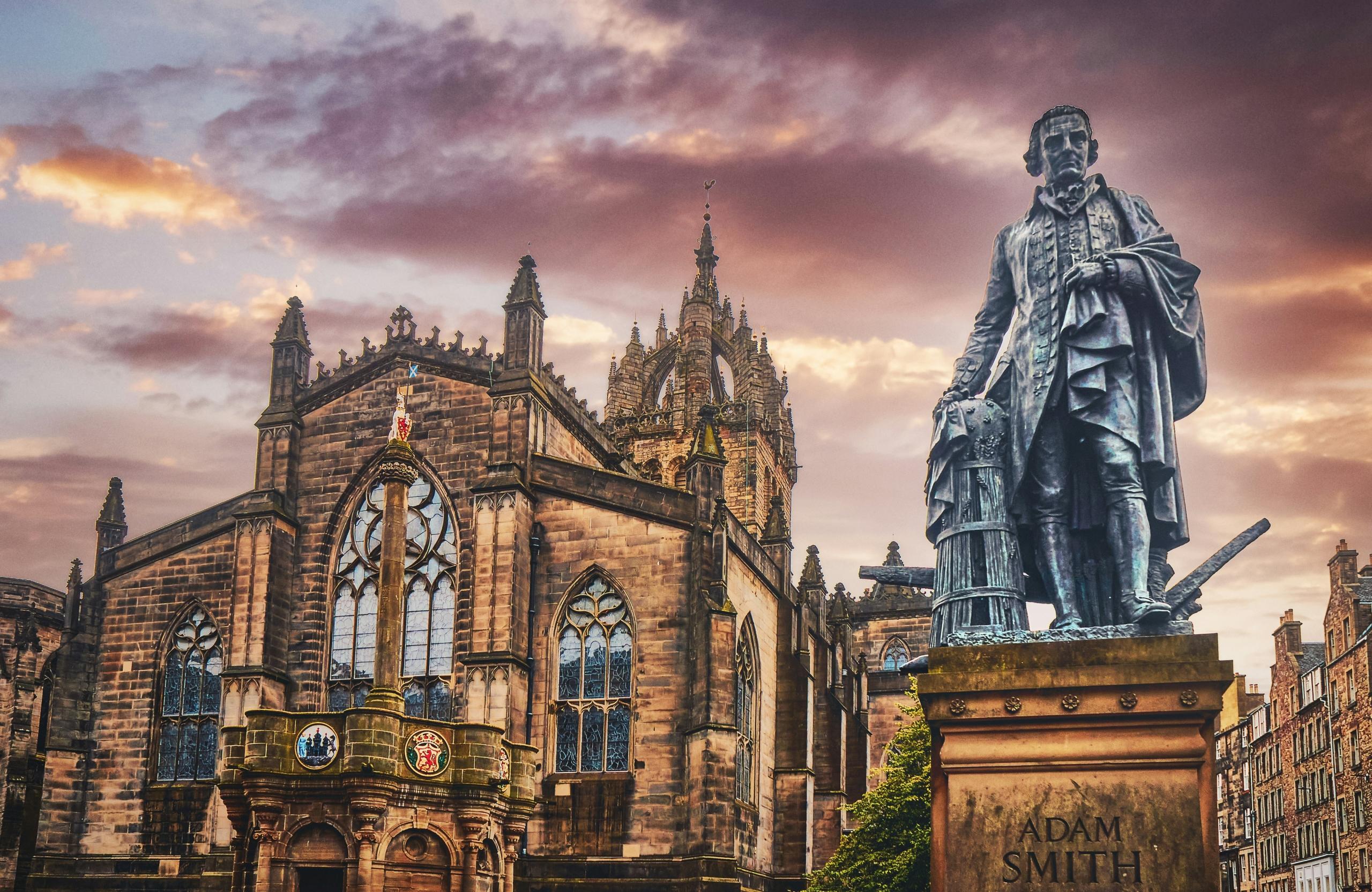Statue of Adam Smith and cathedral