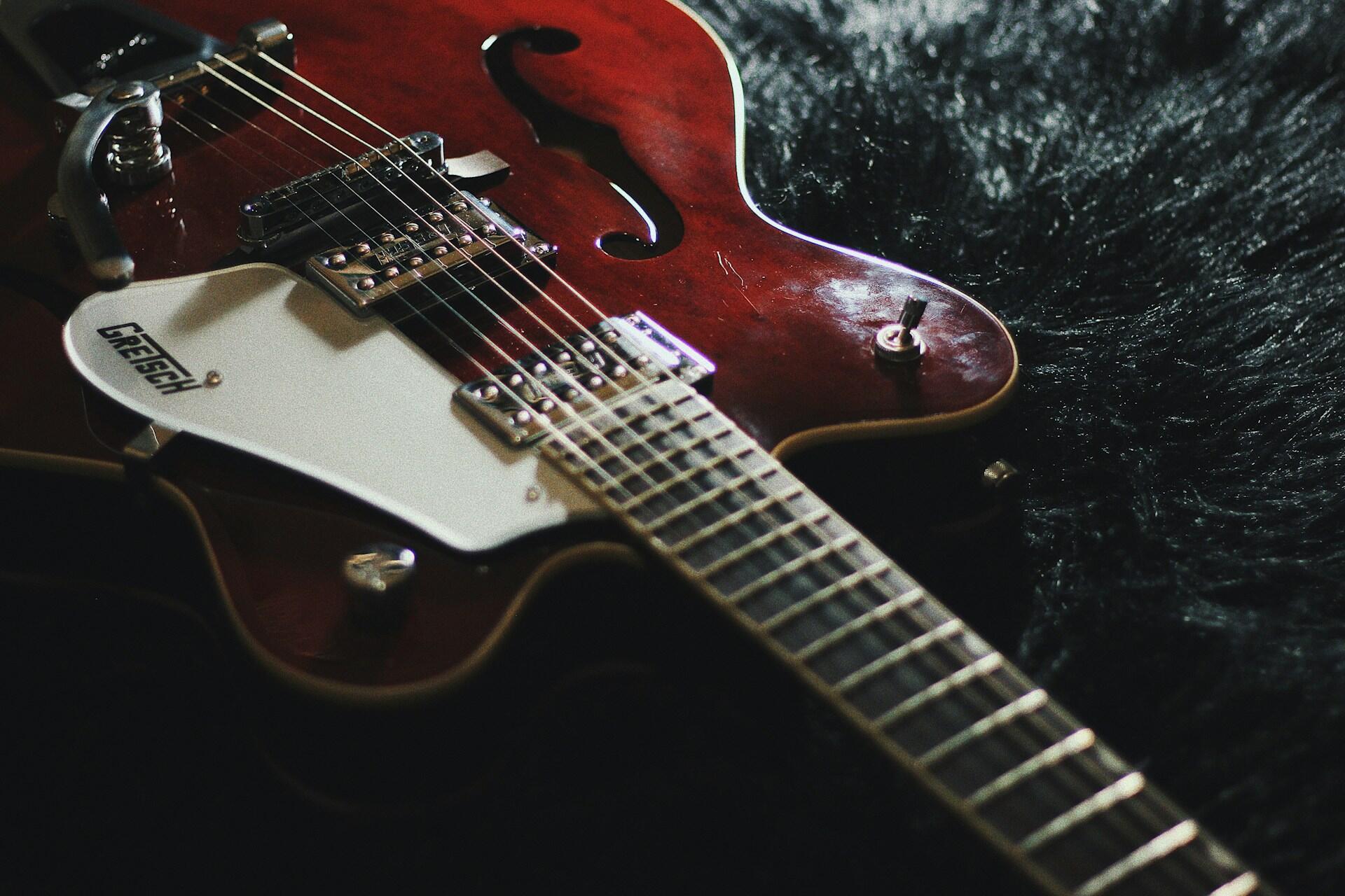 A Gretsch electric guitar.