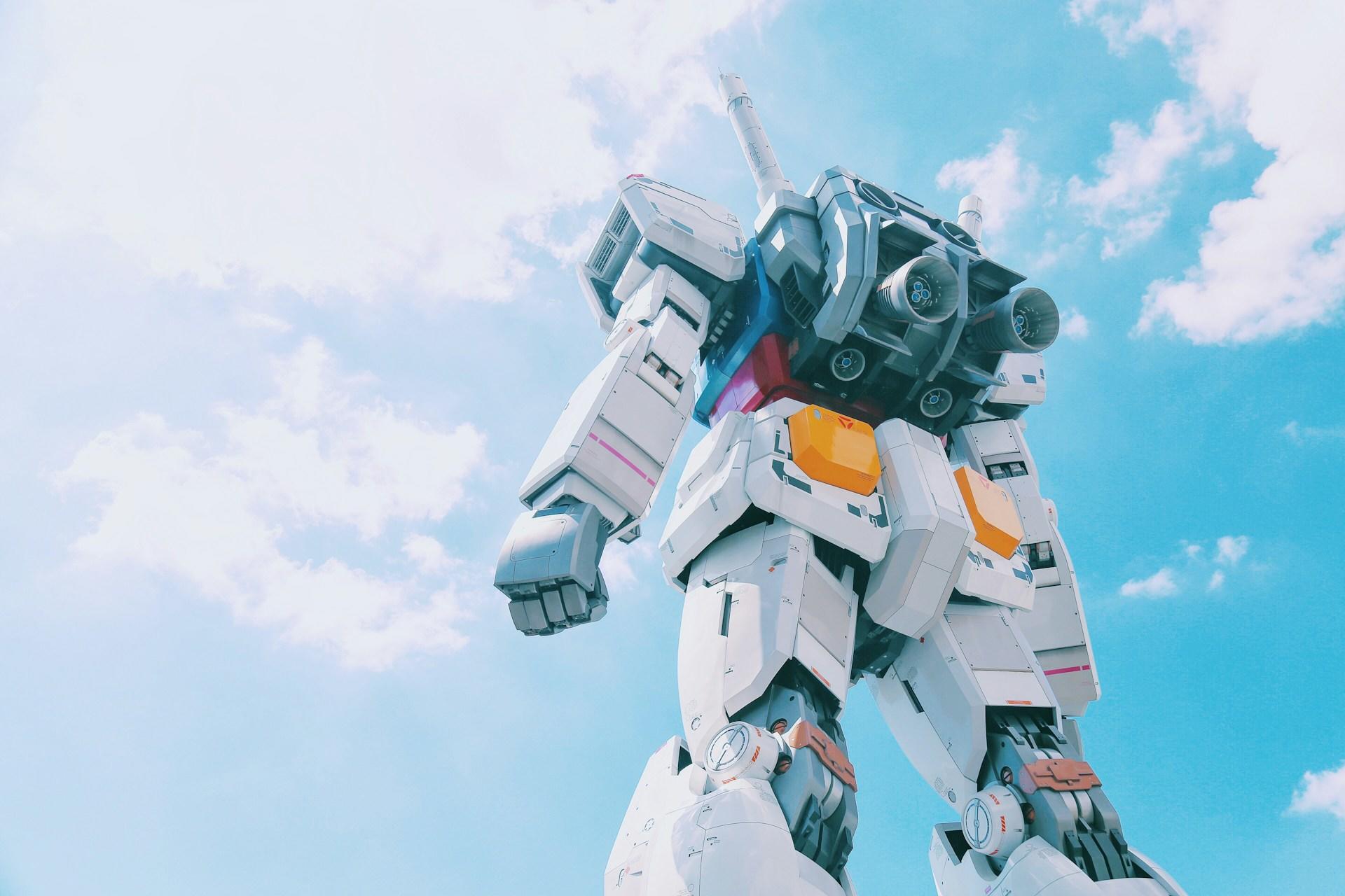 A statue of a Gundam mecha in Japan.