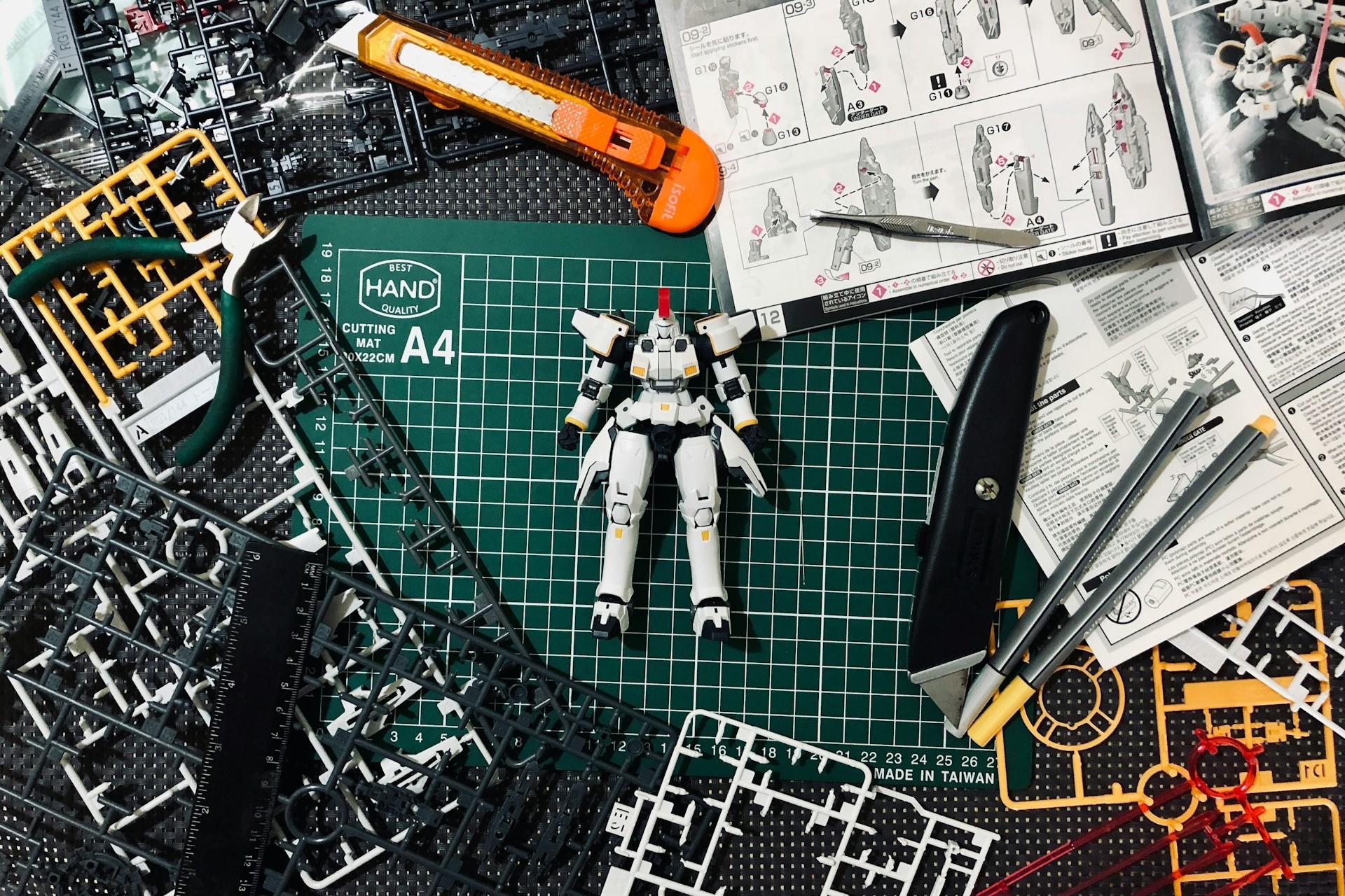 A Gundam (or Gunpla) figurine.