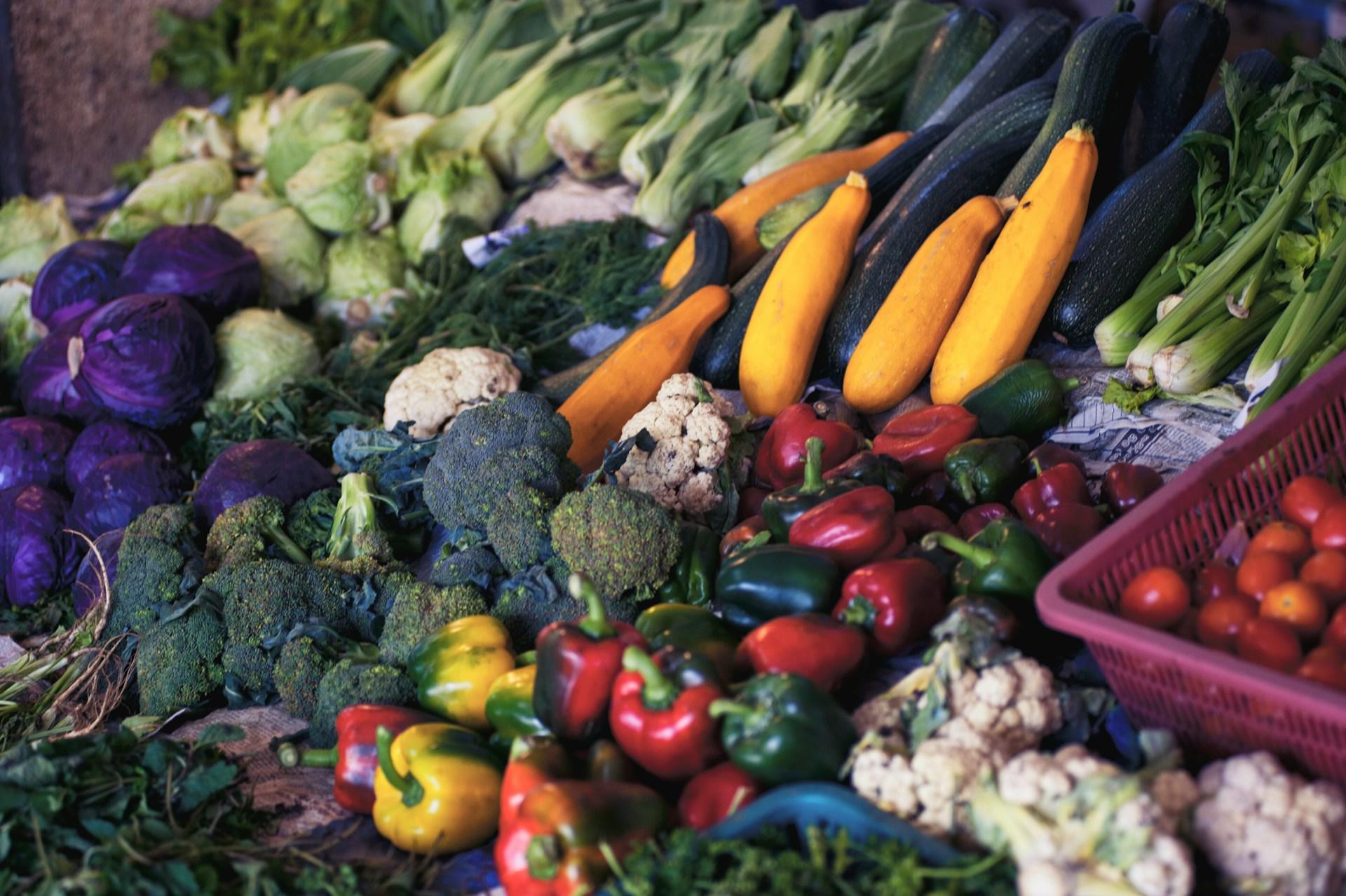 A pile of fruits and vegetables.