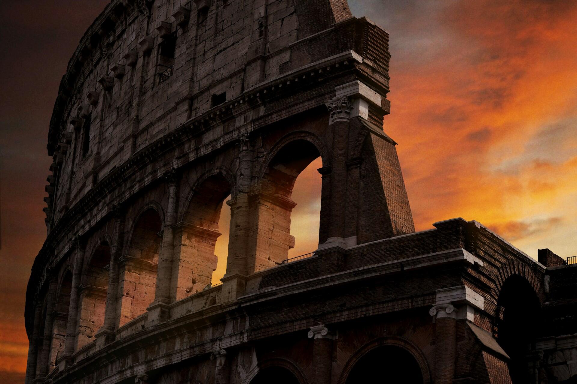 The Colosseum in Rome at sunset.