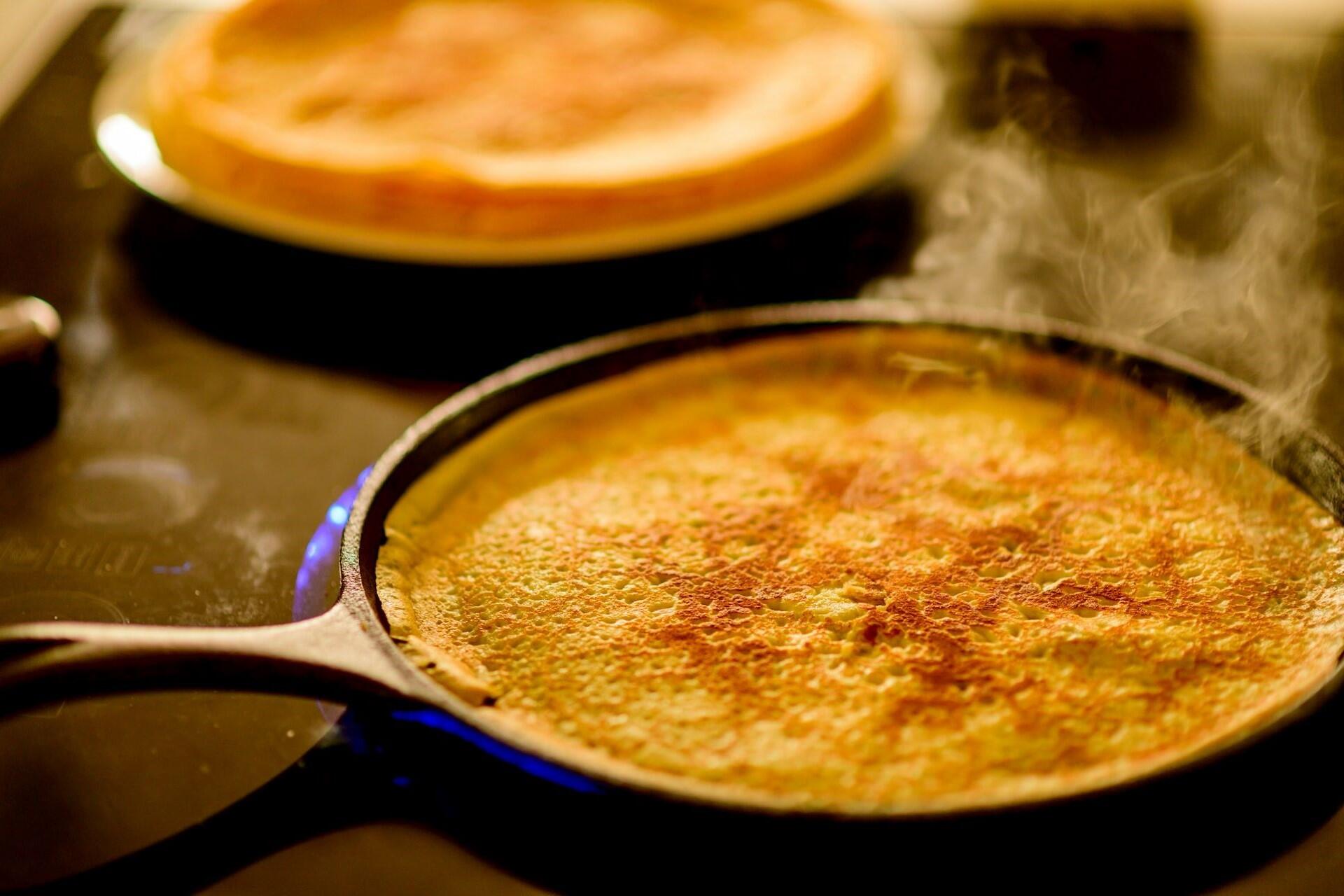 A crepe in a pan.
