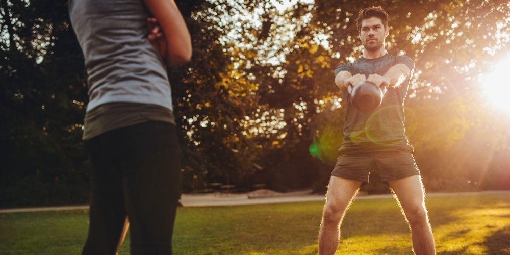 Workout with a trainer outside