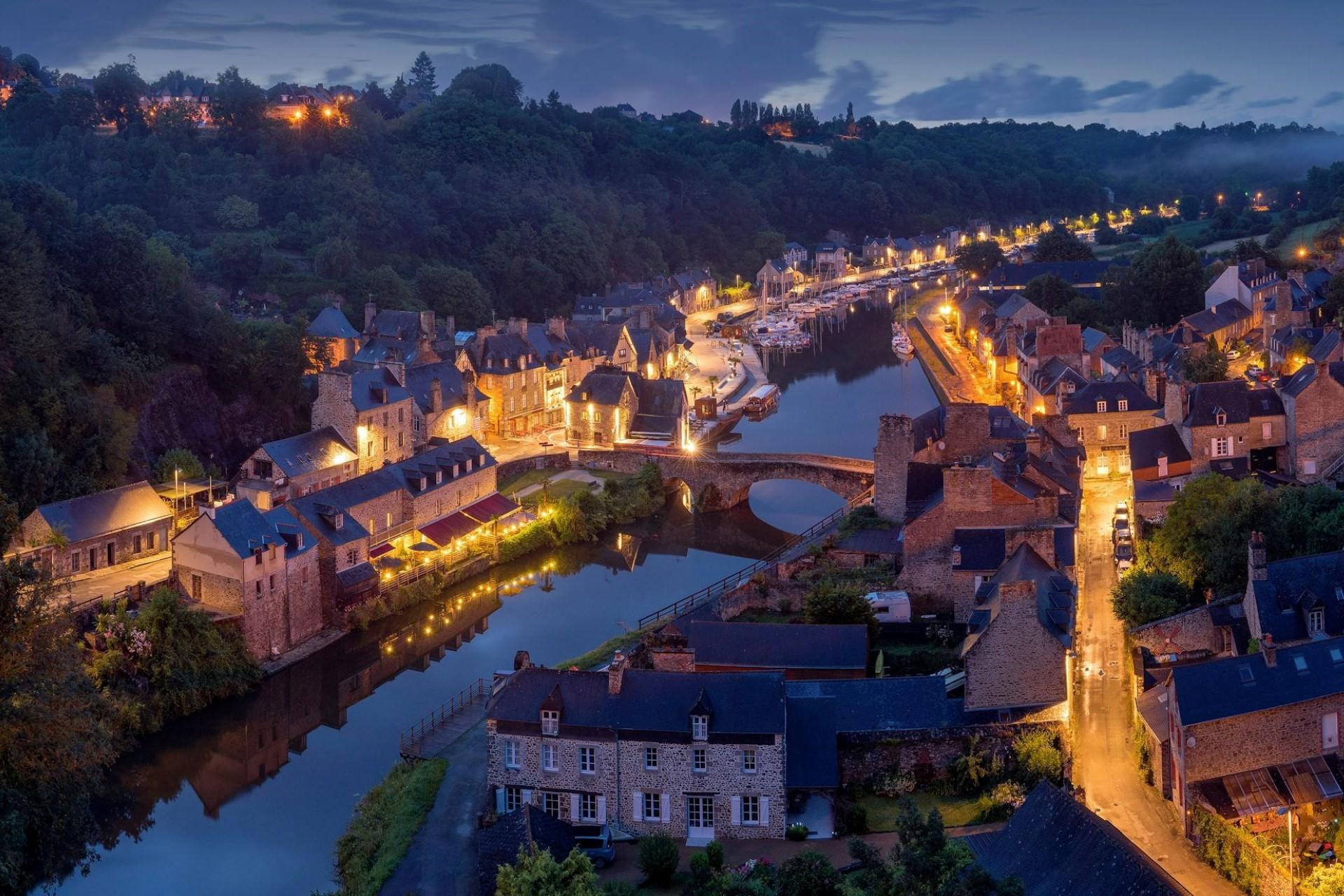 A view of Dinan, France, in the evening.