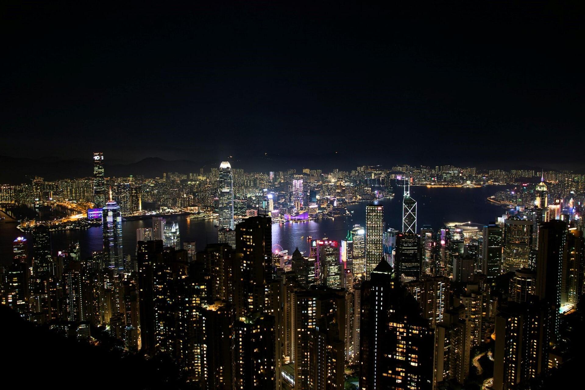 The view from Victoria Peak at night, Hong Kong.