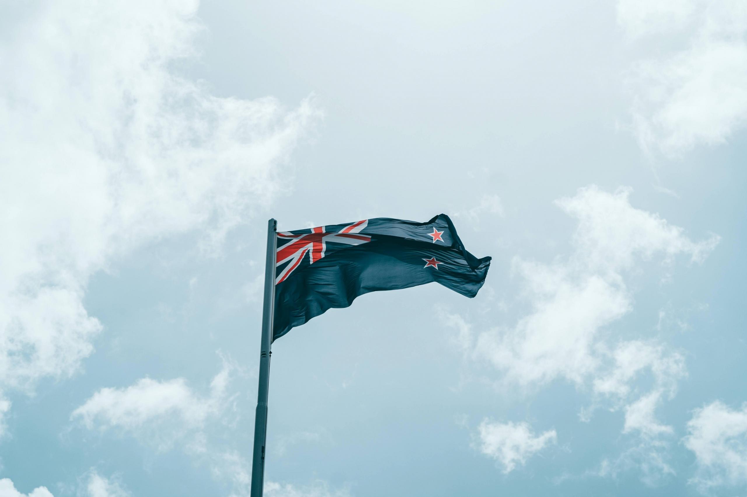 New Zealand flag blowing in wind