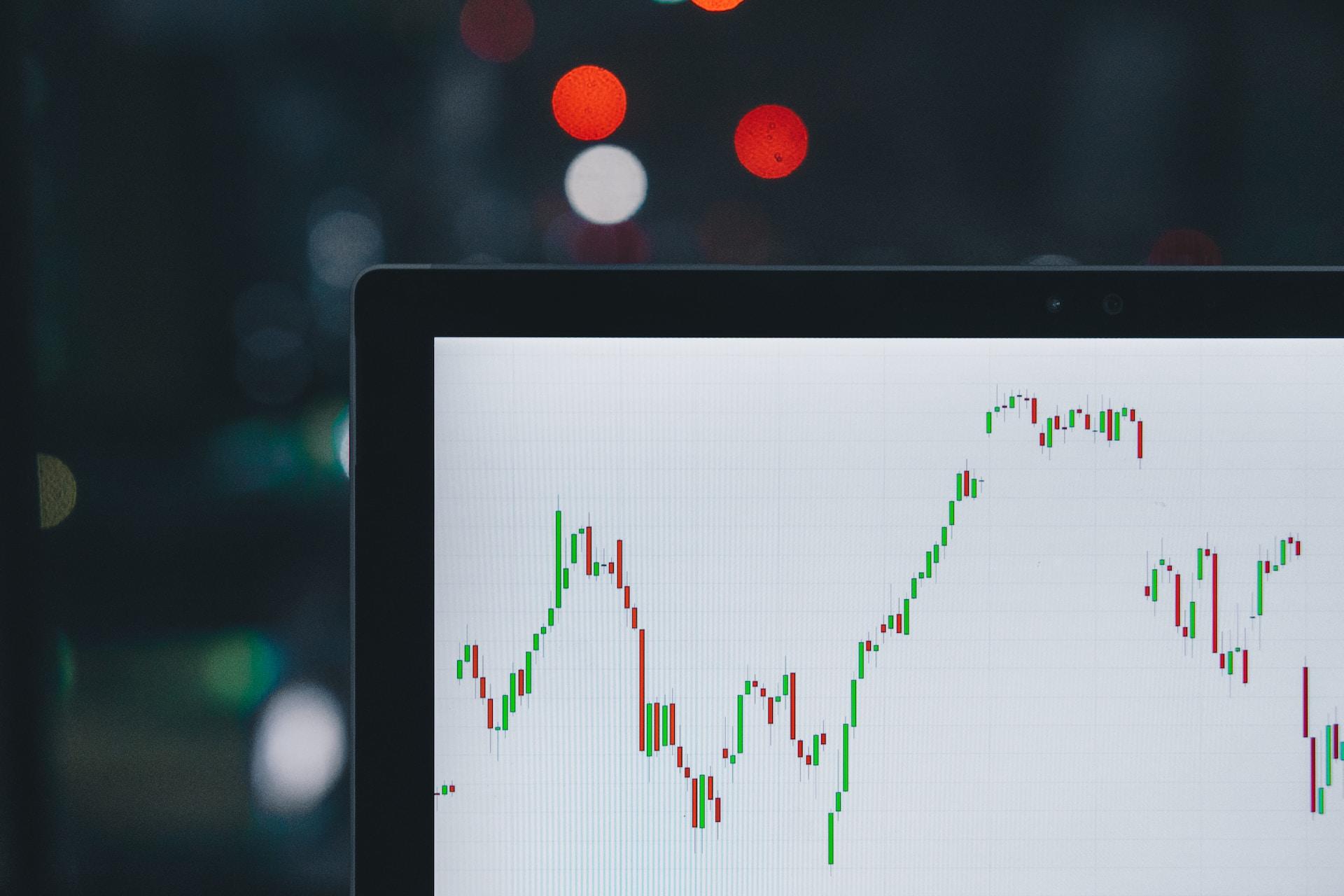 A computer screen with a stock graph on it.