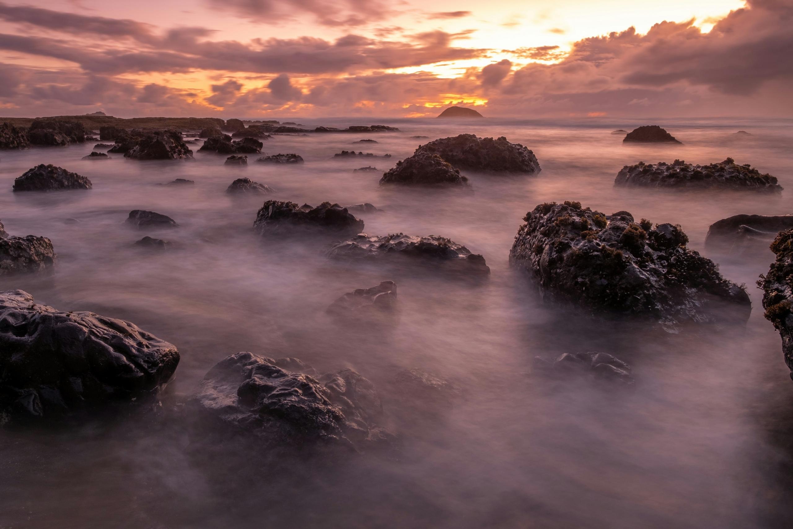 Rocks and mist in Muriwai beach