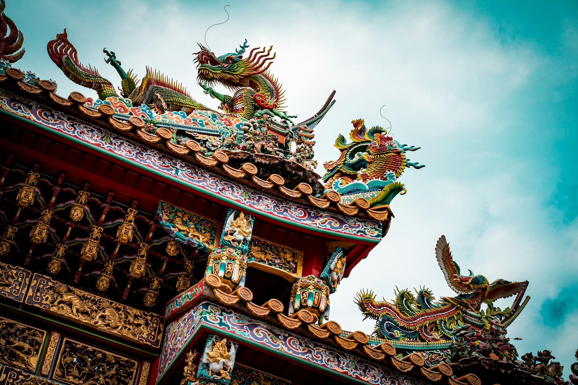 Chinese dragons in a Chinatown in Japan.