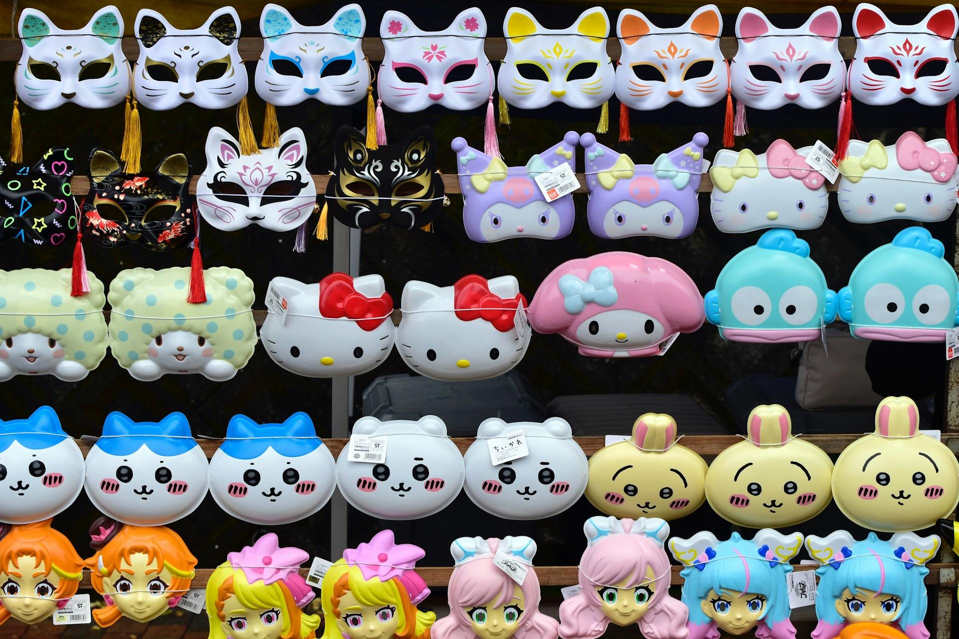 Kawaii masks in a shop.