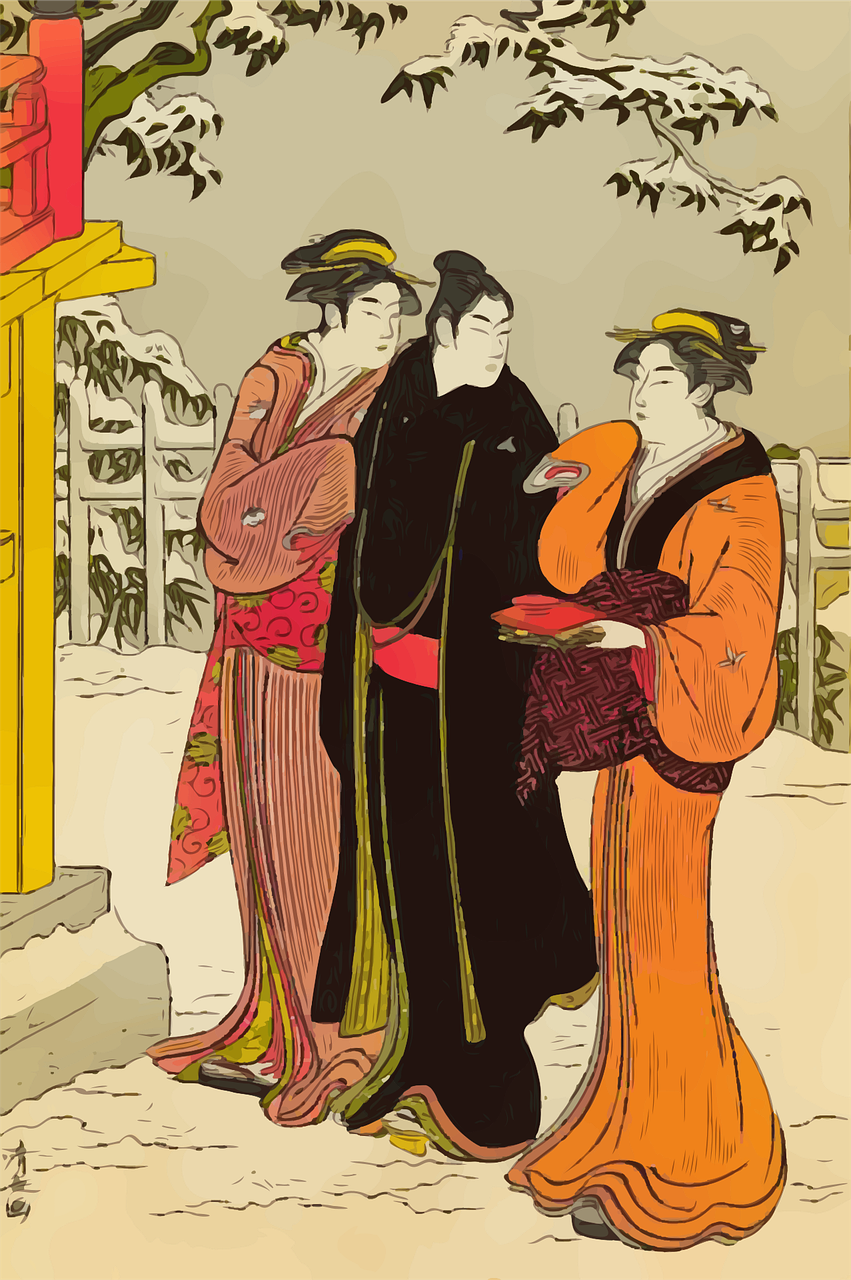 3 japanese men in kimono
