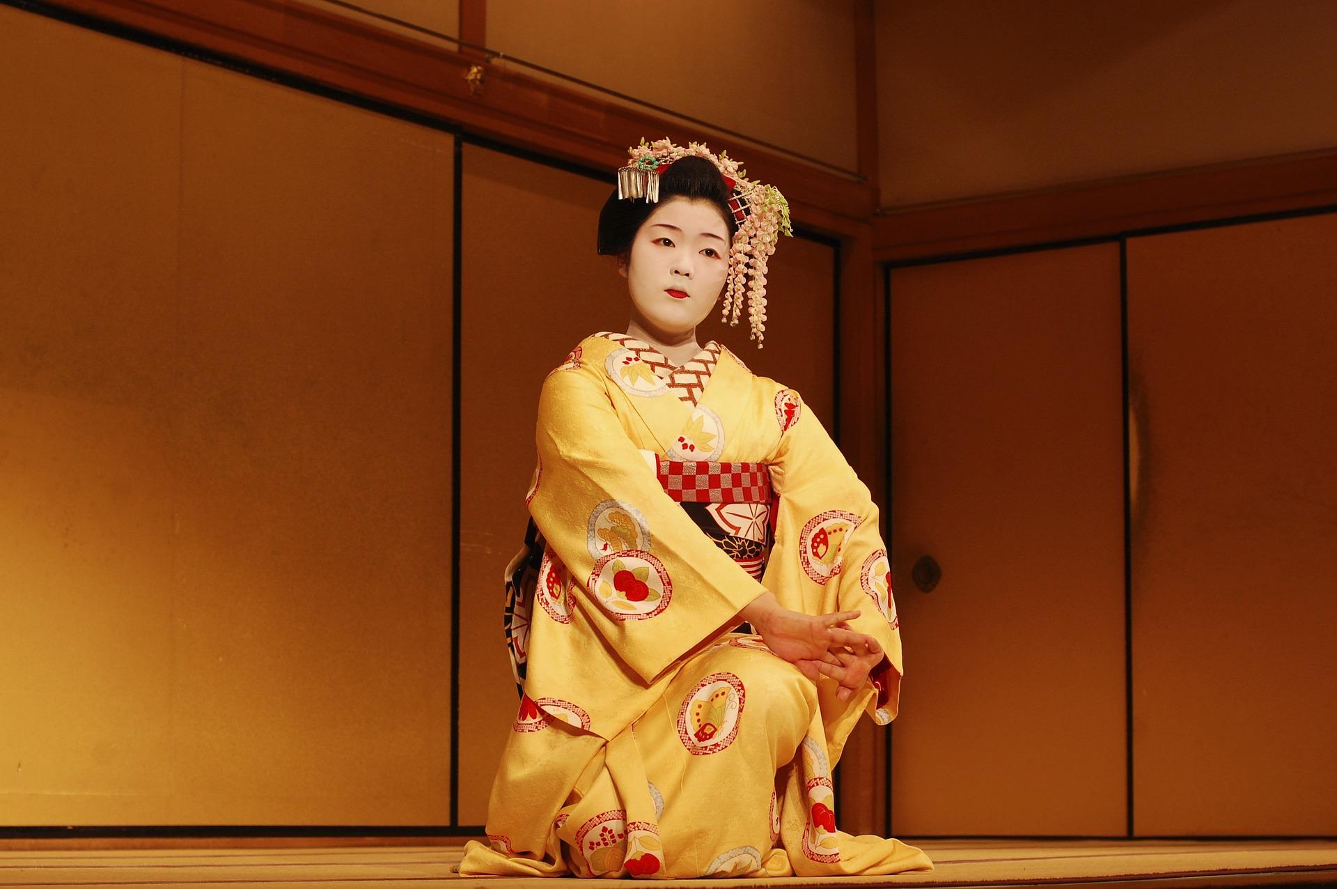 Kabuki in Japan with Kimono wearing Geisha