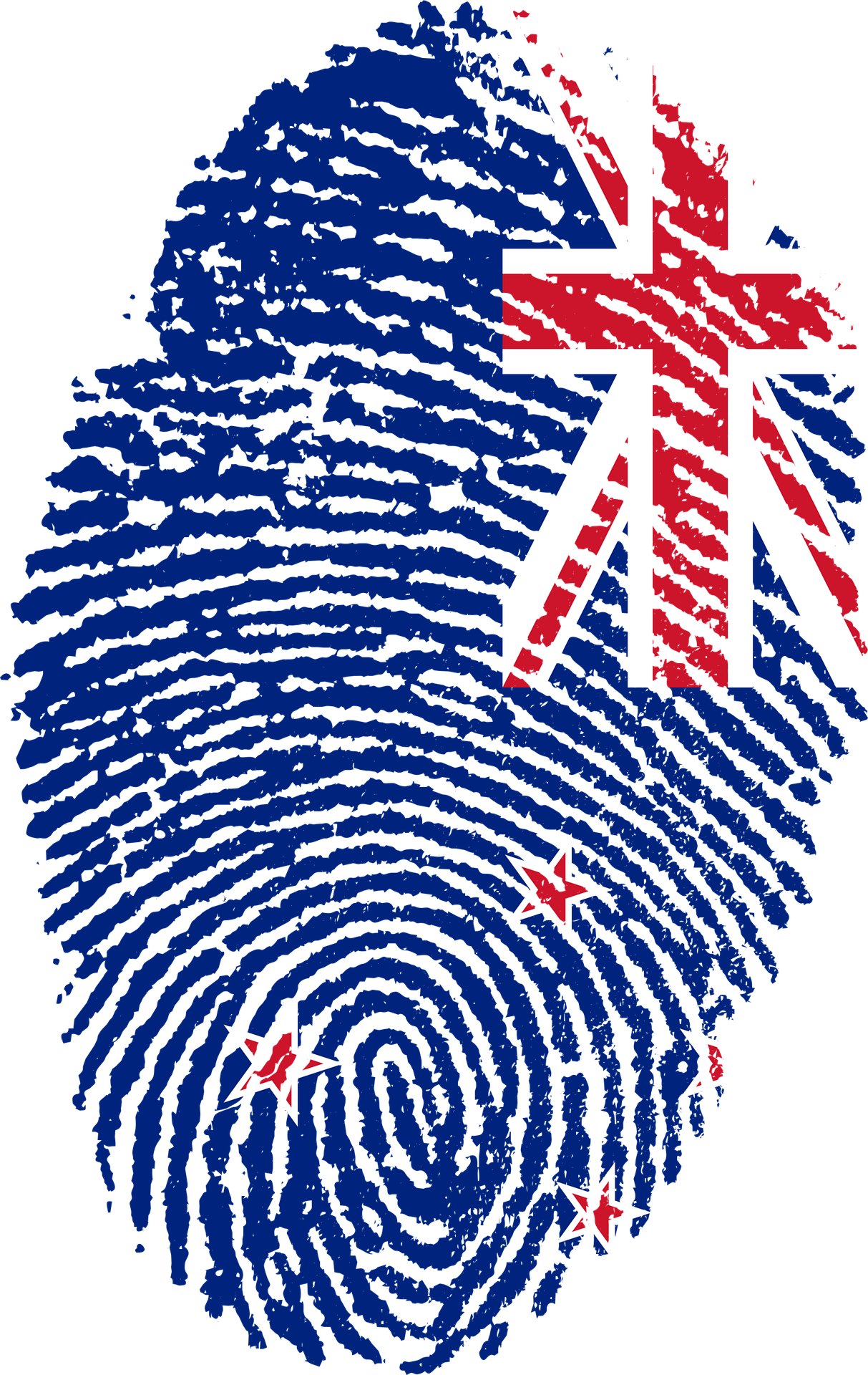 English speaking kiwi with new zealand flag in a fingerprint