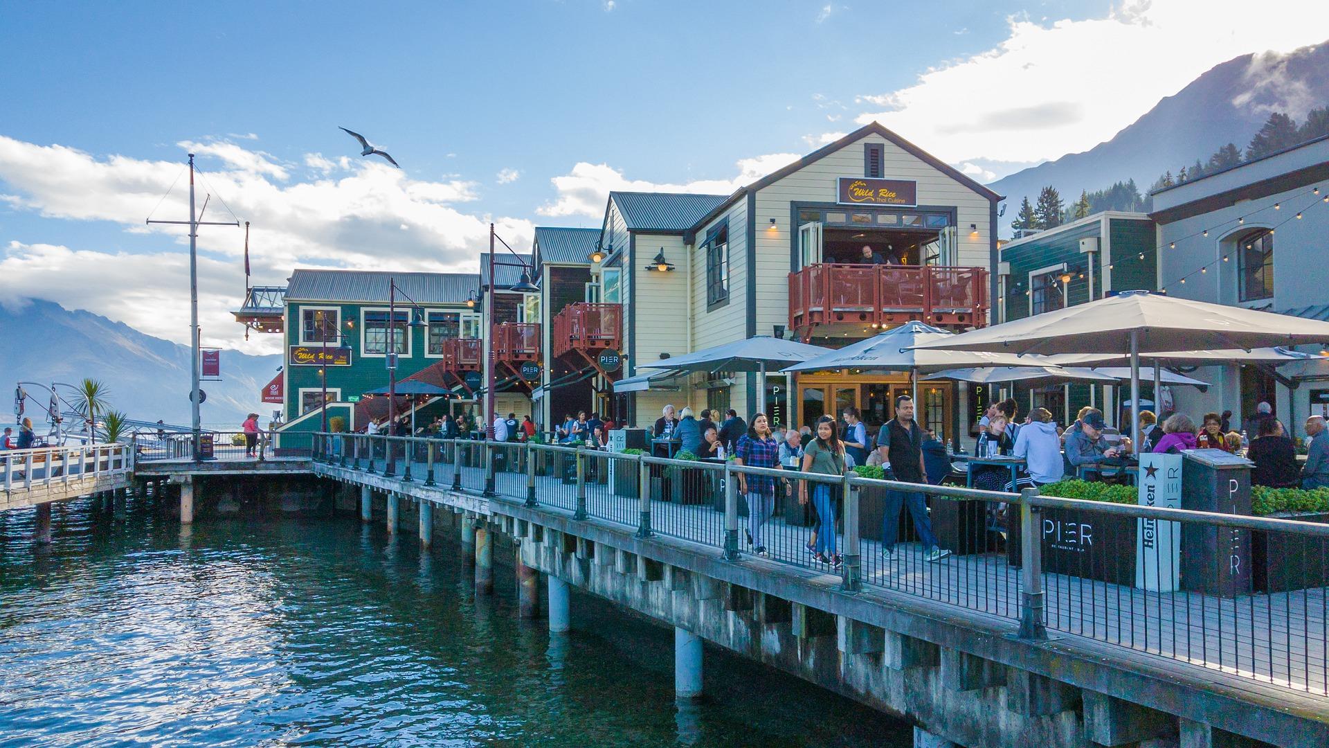 ESOL students at queenstown harbour quay New Zealand
