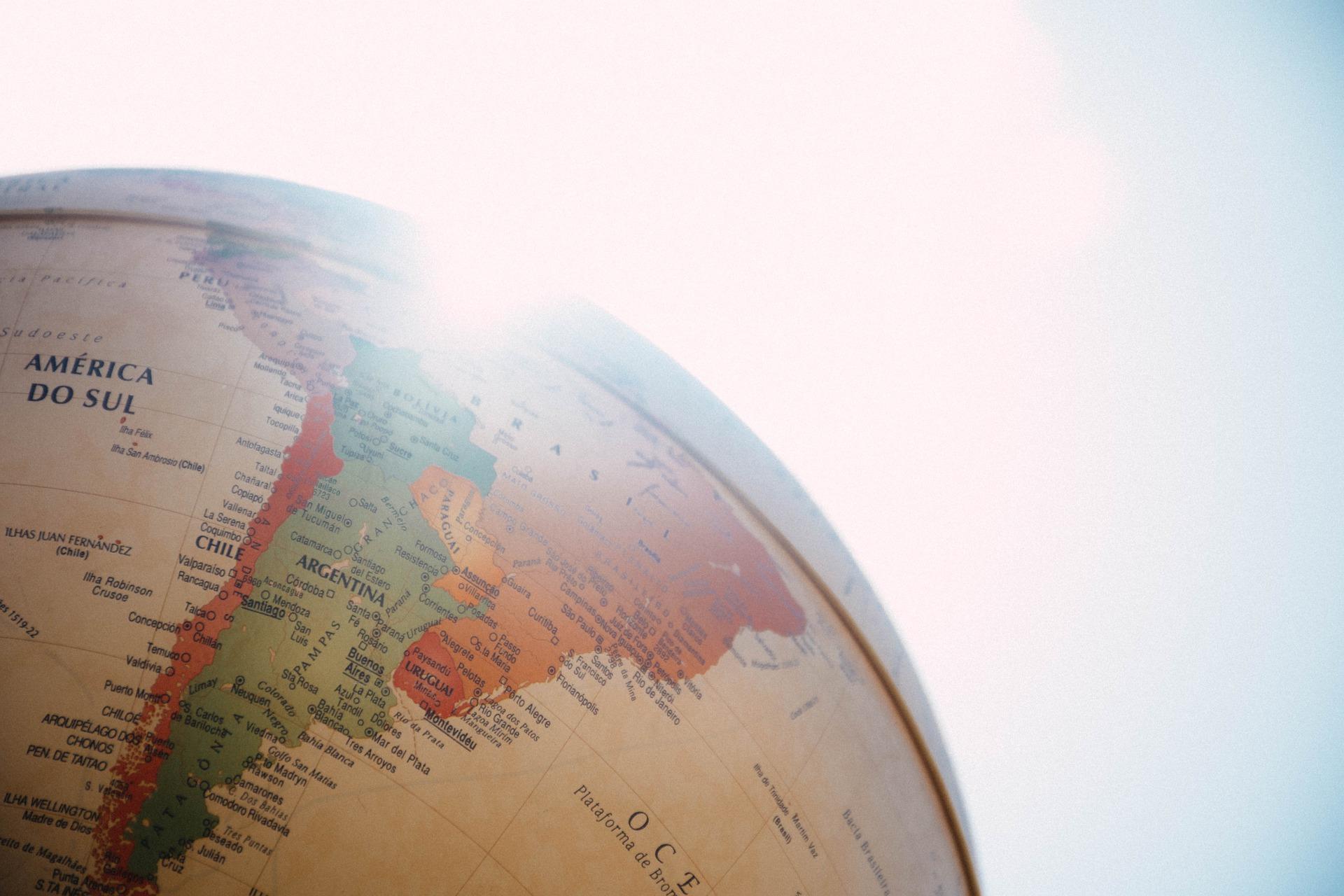 South America on a globe