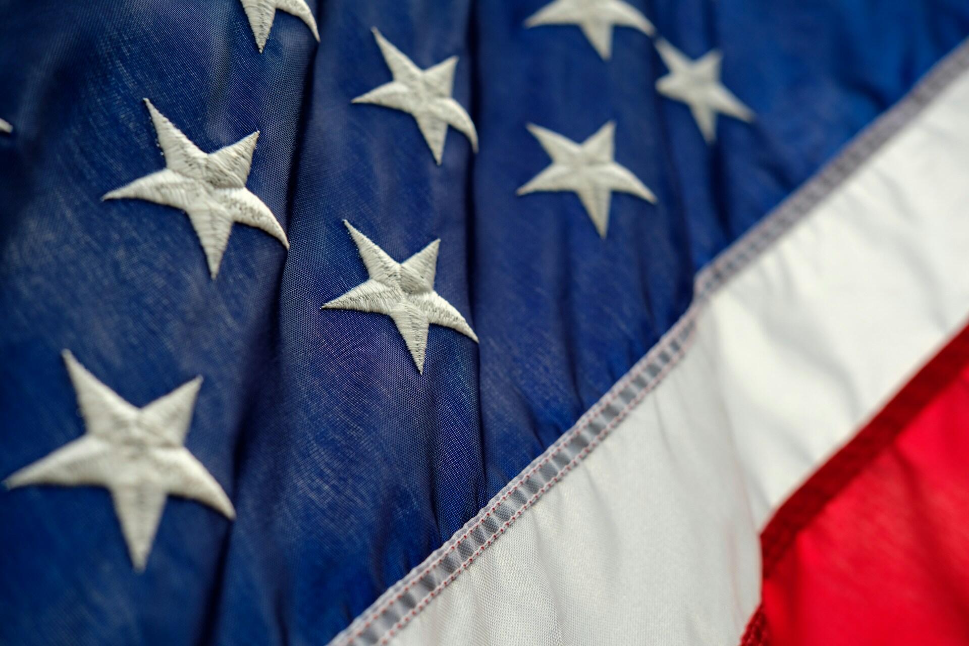 A closeup of the American flag.