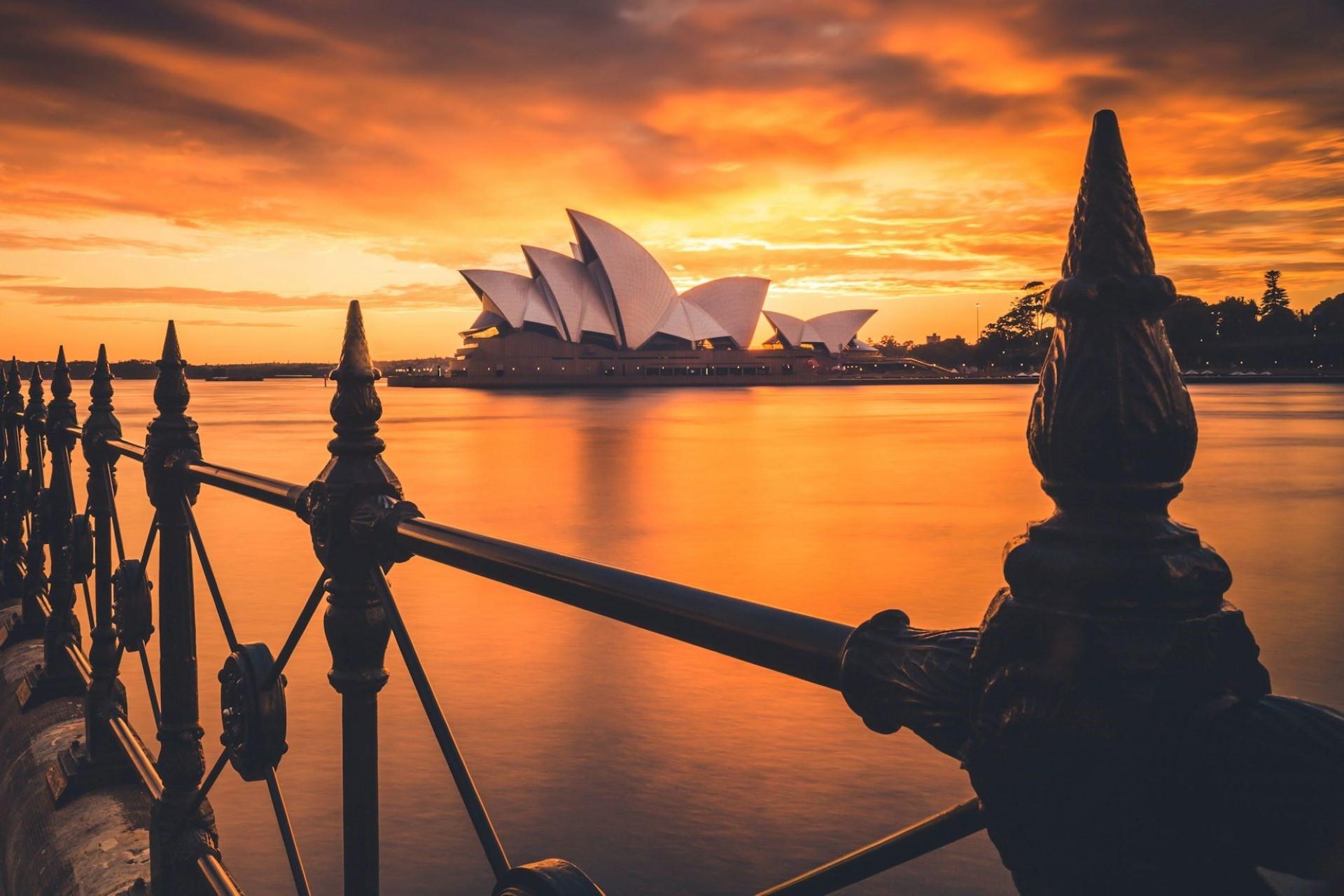 Sydney Opera House at sunset.