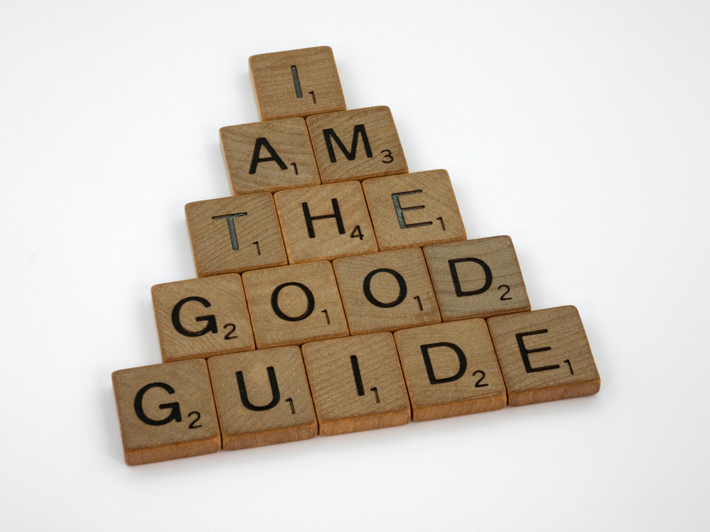 I am the good guide written in blocks